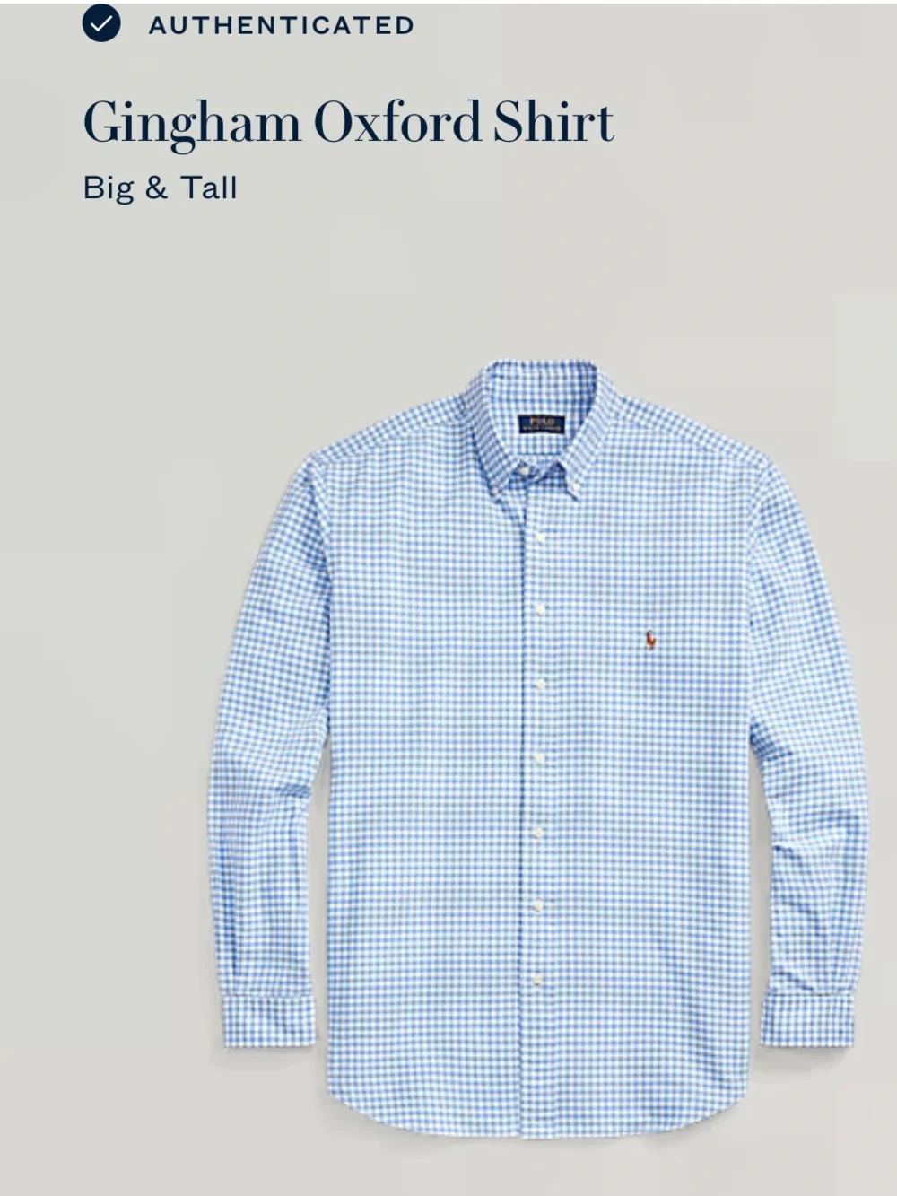 NWT polo Ralph Lauren Gingham Oxford Shirt blue white size XLT